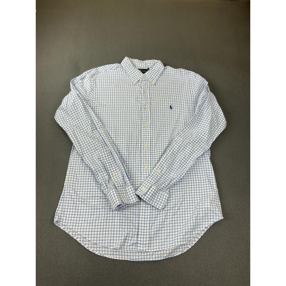 Ralph Lauren Shirt Mens L Blue Check Cotton Button Down Long Sleeve Pony